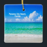 Anpassningsbar Photo Panama City Beach Umbrellas Julgransprydnad Keramik<br><div class="desc">Om du har rest till Panama City, Florida i år, kommer du att vilja minnas resa med den här unika julfärgsfärgen souvenir-prydnaden med en levande fotografisk bild av sköldpaddan blått vatten, vit sandstrand, rustik biobak typografi. Enkel att anpassa med ditt resdatum på framsidan och ditt eget foto på baksidan. Foto...</div>