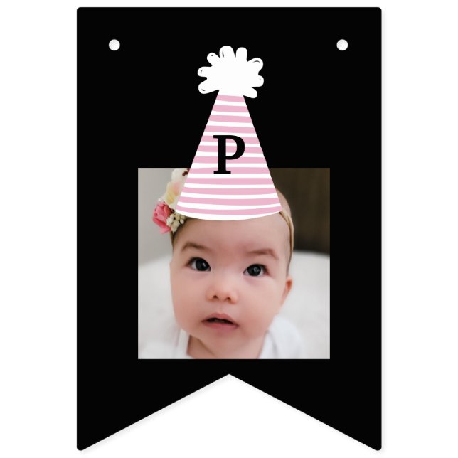 Anpassningsbar Photo Party Hat Girls Birthday Vimplar (Fjärde flaggan)