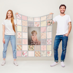 Anpassningsbar Photo Patchwork Blommigt Granny Fleecefilt