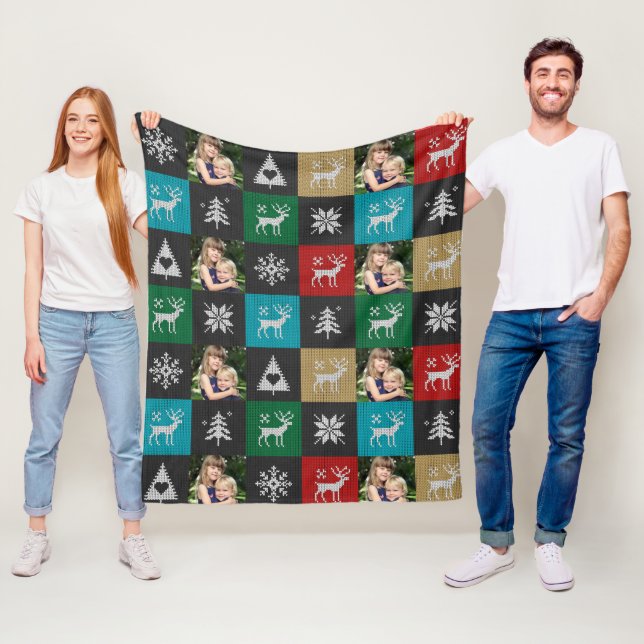 Anpassningsbar Photo Patchwork jul Sweater Fleecefilt (På plats)