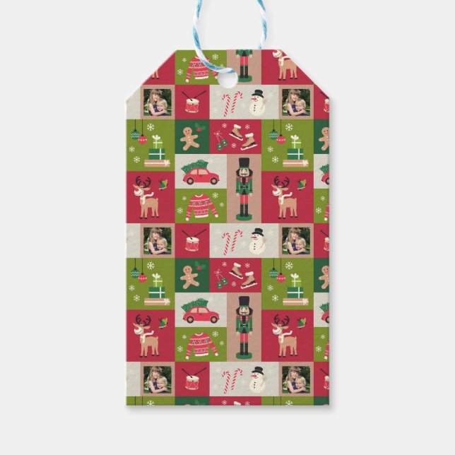 Anpassningsbar Photo Patchwork Traditionell jul Presentetikett (Framsidan)