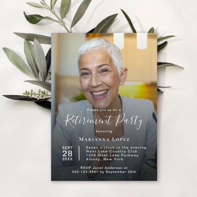 Anpassningsbar Photo Pension Party Firande Inbjudningar (Available in both printed and digital formats.)