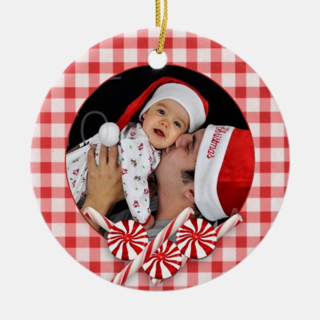 Anpassningsbar Photo Peppermint jul Ornament (Framsidan)