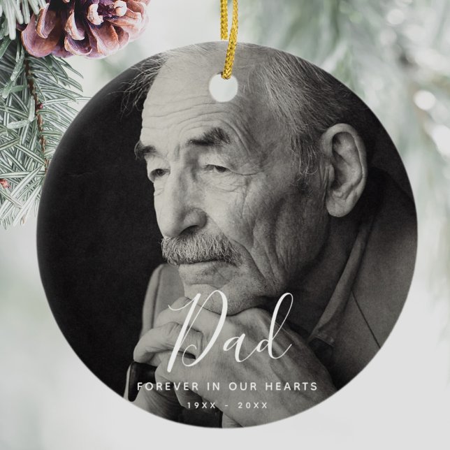 Anpassningsbar Photo Personlig Memorial-dekoration Julgransprydnad Keramik (Dad Memorial Holiday Ornament)