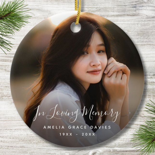Anpassningsbar Photo Personlig Memorial Tribute Fu Julgransprydnad Keramik (Photo Memorial Ornament)