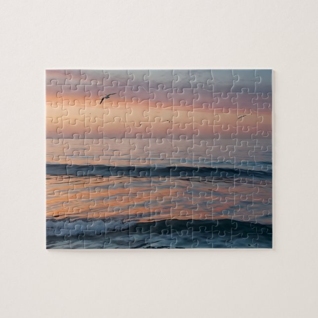 Anpassningsbar Photo Personlig Sunset Beach Vågar Pussel (Horisontell)