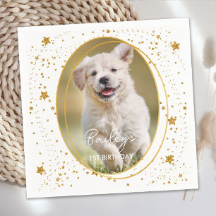 Anpassningsbar Photo Pet Hund Birthday Guld Glitte Pappersservett