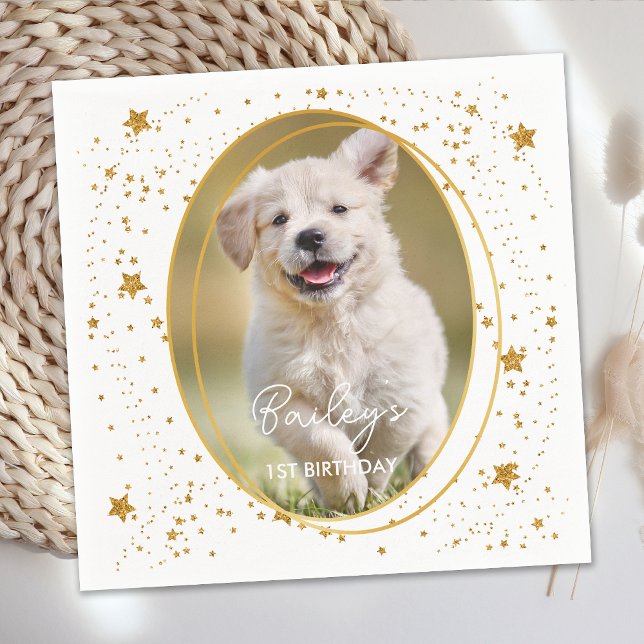 Anpassningsbar Photo Pet Hund Birthday Guld Glitte Pappersservett (Skapare uppladdad)