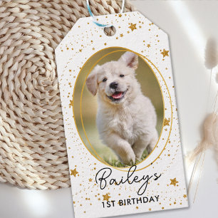 Anpassningsbar Photo Pet Hund Birthday Guld Glitte Presentetikett