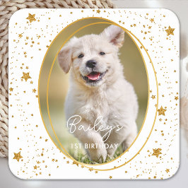 Anpassningsbar Photo Pet Hund Birthday Guld Glitte Underlägg Papper Kvadrat