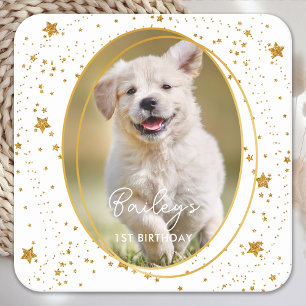 Anpassningsbar Photo Pet Hund Birthday Guld Glitte Underlägg Papper Kvadrat