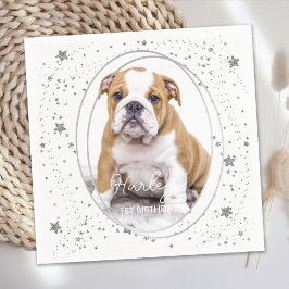 Anpassningsbar Photo Pet Hund Birthday Silver Glit Pappersservett