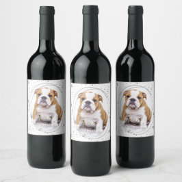 Anpassningsbar Photo Pet Hund Birthday Silver Glit Vinflaska Etikett