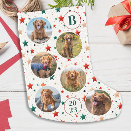 Anpassningsbar Photo Pet Hund Retro Stars Mönster Liten Julstrumpa
