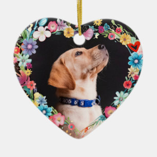 Anpassningsbar Photo Pet Memorial Blommigt Blue He Julgransprydnad Keramik