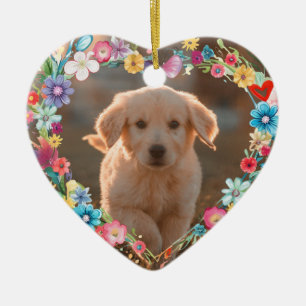 Anpassningsbar Photo Pet Memorial Blommigt Blue He Julgransprydnad Keramik