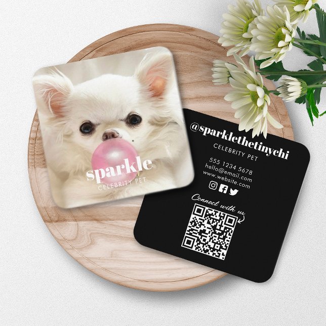 Anpassningsbar Photo Pet Social Media QR-kod Fyrkantigt Visitkort (Skapare uppladdad)