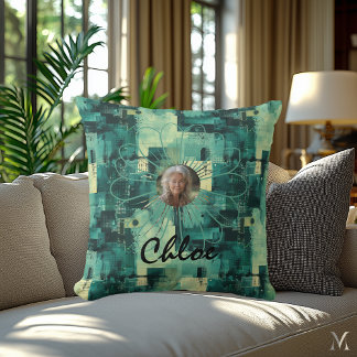 Anpassningsbar Photo Pillow i Abstrakt Grönt Tech- Kudde