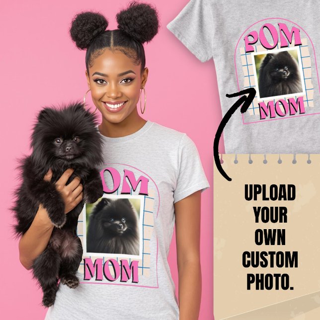 Anpassningsbar Photo Pom Hund Mamma Shirt Pomerani T Shirt (Custom Photo Pom Dog Mom Shirt Pomeranian Owner.)