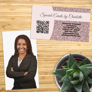 Anpassningsbar Photo Professionell Rosa Glitter QR Visitkort