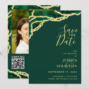 Anpassningsbar Photo QR Code Emerald Grönt Agate M Spara Datumet