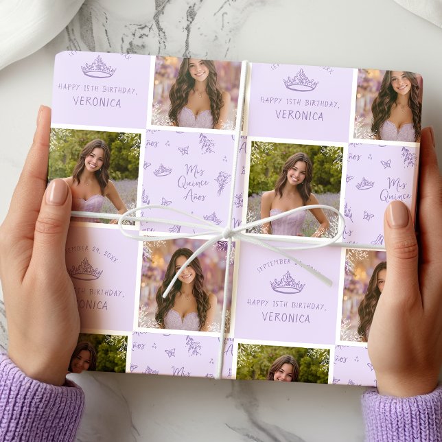 Anpassningsbar Photo Quinceanera-omslutning papper Presentpapper (Personalized 2-Photo Wrapping Paper)