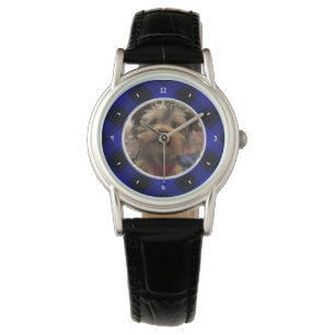 Anpassningsbar Photo Ram Blue and Black Play Mönst Armbandsur