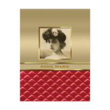 Anpassningsbar Photo Ram Faux Guld Quilted Red Lea