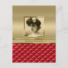 Anpassningsbar Photo Ram Faux Guld Quilted Red Lea Vykort