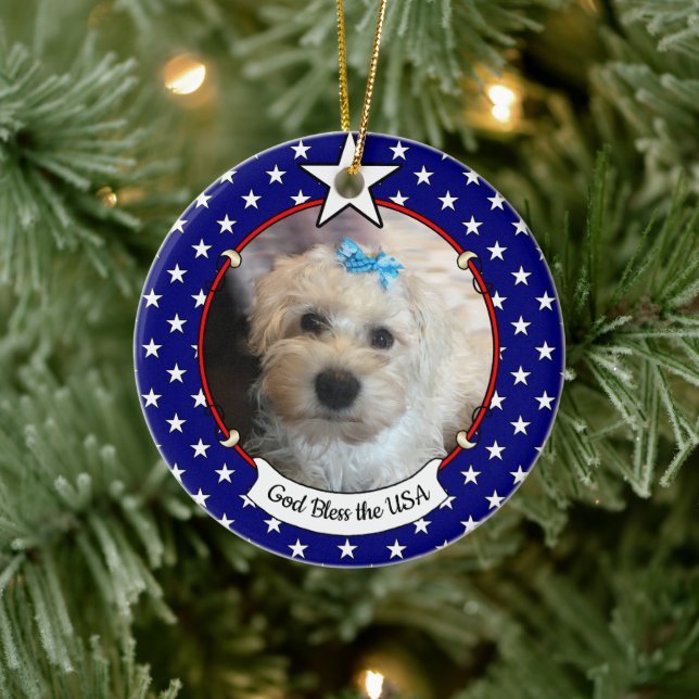 Anpassningsbar Photo Ram USA Amerikanska Flagga Pa Julgransprydnad Keramik (Träd)