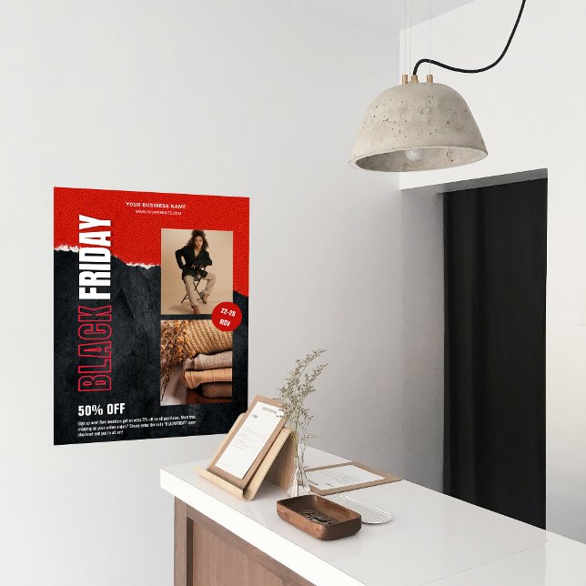 Anpassningsbar Photo Red Black Fredag Product Prom Poster (Custom Photo Red Black Friday Product Promo Poster)
