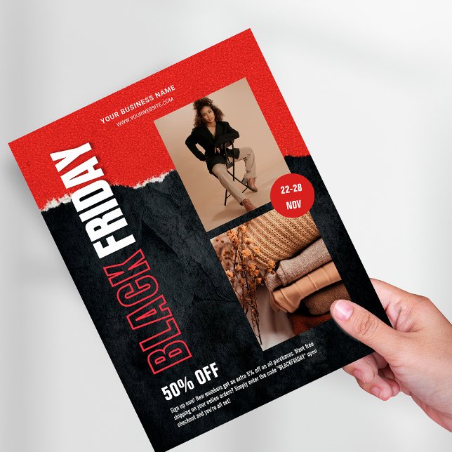 Anpassningsbar Photo Red Black Fredag Product Prom Reklamblad (Custom Photo Red Black Friday Product Promo Flyer)