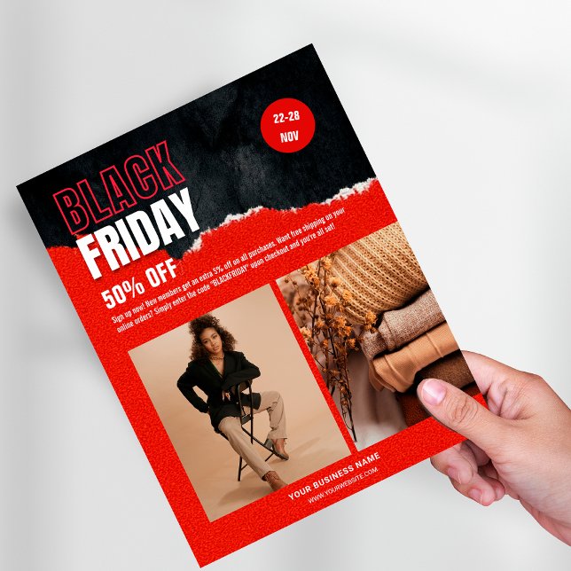 Anpassningsbar Photo Red Black Fredag Product Prom Reklamblad (Custom Photo Red Black Friday Product Promo Flyer)