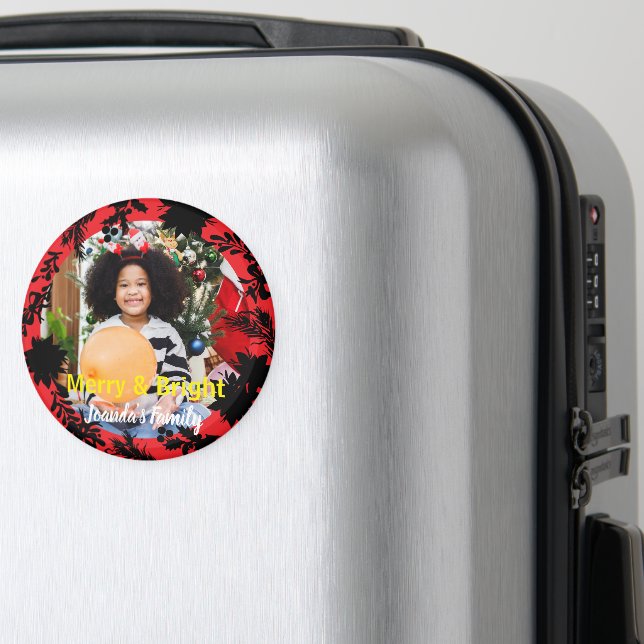 Anpassningsbar Photo Red Merry Bright Jul Magnet (In Situ (Luggage))