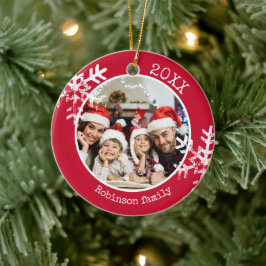 Anpassningsbar Photo Red Snowflake Circle Ornament