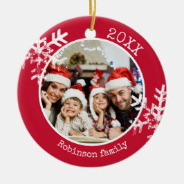 Anpassningsbar Photo Red Snowflake Circle Ornament