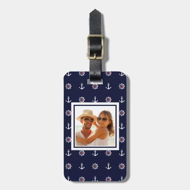 Anpassningsbar Photo Red White och Blue Anchor Mön Bagagebricka (Vertikal Framsida)