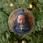 Anpassningsbar Photo Religiösa Baptism Navy Blue S Julgransprydnad Keramik<br><div class="desc">Anpassningsbar Photo Religiösa Baptism Navy Blue Silver Ceramic Ornamic</div>