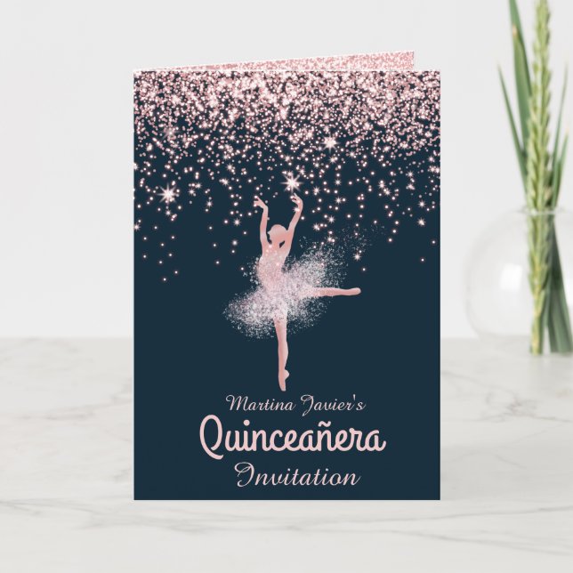 Anpassningsbar Photo Ro Guld Glitter Quinceañera m Inbjudan (Framsida)