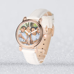 Anpassningsbar Photo - Ro Guld & White Leather Armbandsur