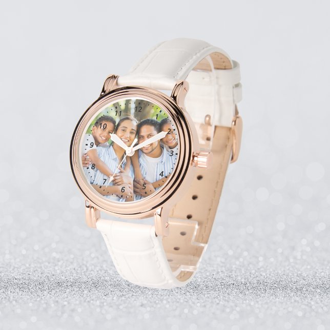 Anpassningsbar Photo - Ro Guld & White Leather Armbandsur (Custom Photo – Rose Gold & White Leather Watch
)