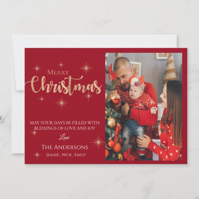 Anpassningsbar Photo |Röd | God jul | Helgdag-kort Julkort (Framsida)