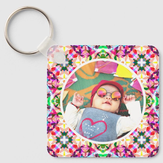Anpassningsbar Photo Roligt Rosa Lycklig Mor's Day Nyckelring (Framsida)