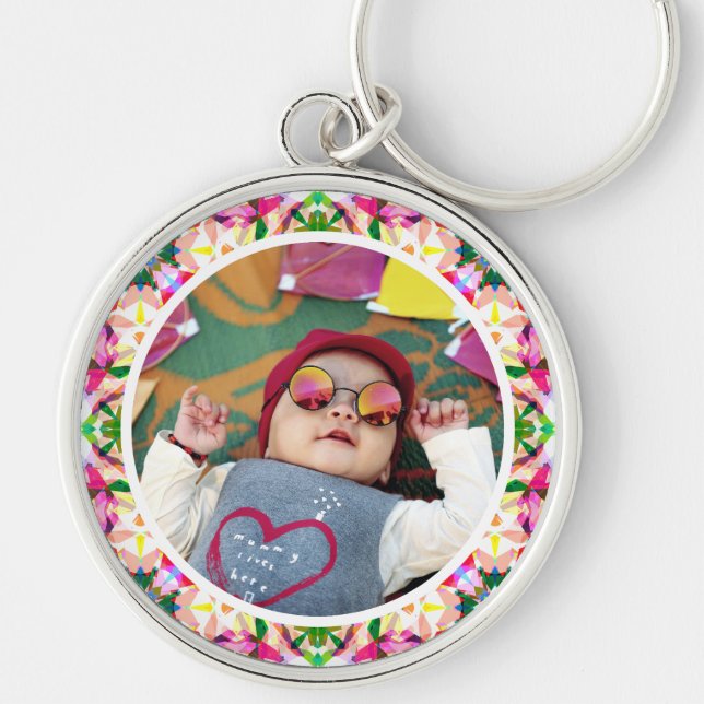 Anpassningsbar Photo Roligt Rosa Lycklig Mor's Day Rund Silverfärgad Nyckelring (Framsidan)