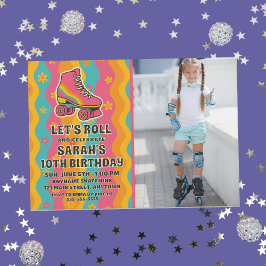 Anpassningsbar Photo Roller Skating Girl Födelseda Inbjudningar
