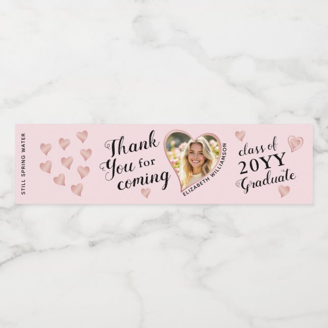 Anpassningsbar Photo Rosa Class 2025 Studenten Tac Vattenflaskor Etikett (Singel etikett)