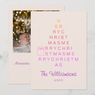 Anpassningsbar Photo Rosa God jul Typography Träd Julkort