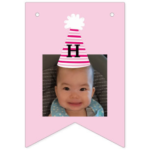Anpassningsbar Photo Rosa Party Hat Girls Birthday Vimplar