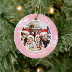 Anpassningsbar Photo Rosa Snowflake Julgransprydnad Keramik