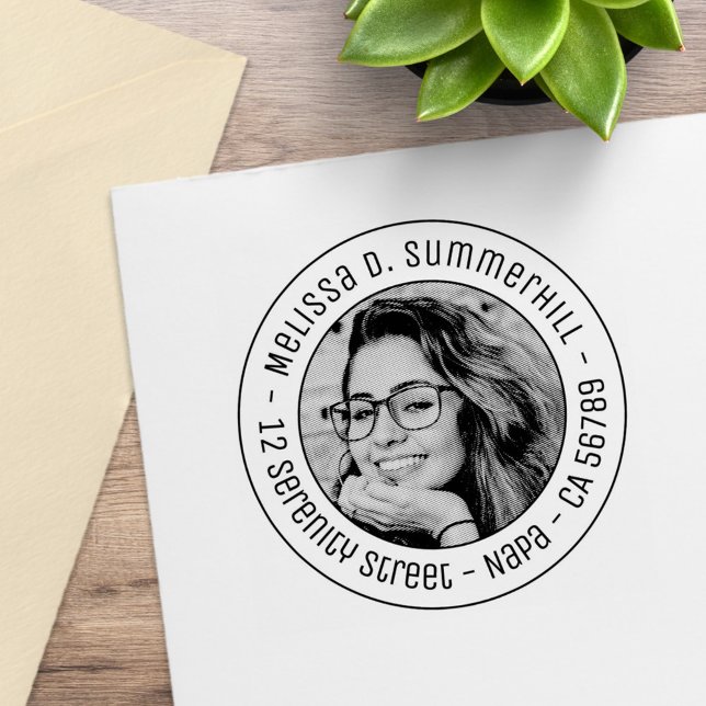 Anpassningsbar Photo Round Adress Stämpel (Skapare uppladdad)